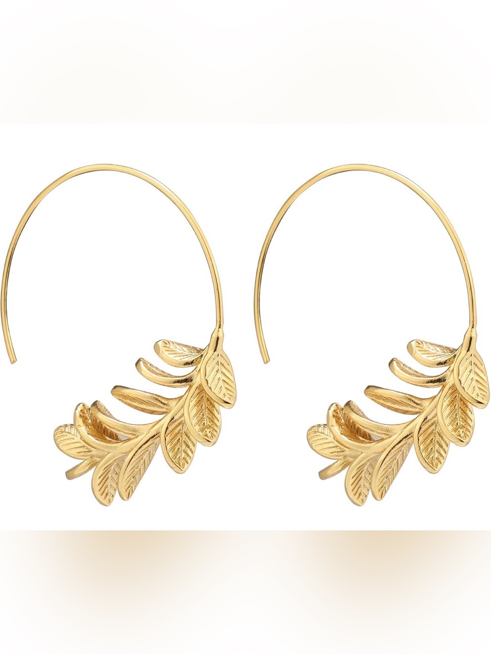 Elegant Gold Rosemary Leaf Hoop Earrings Boho Nature Inspired New